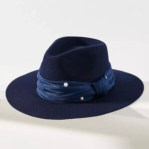 Lele Sadoughi Navy Blue Fedora Hat